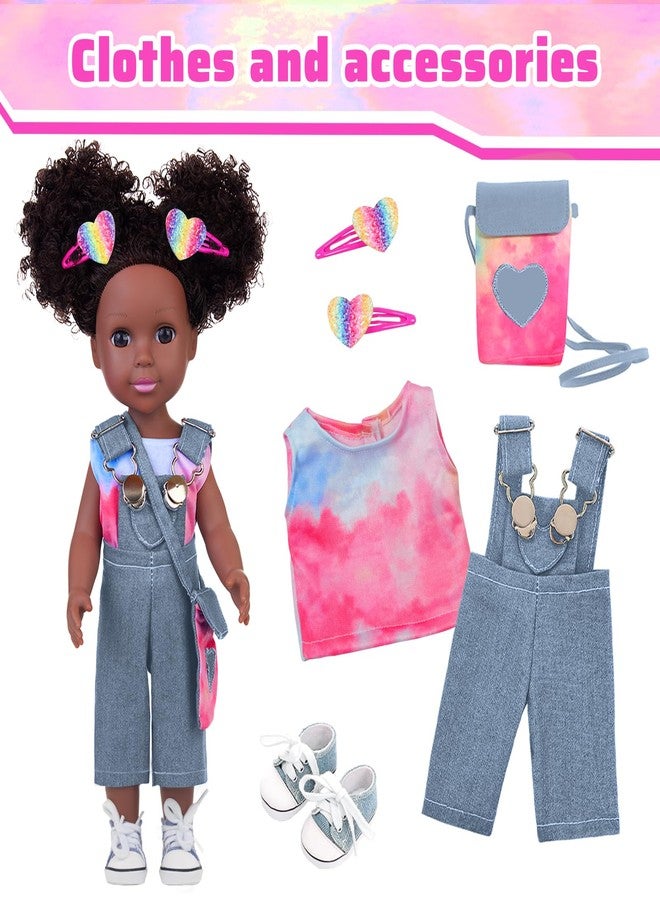 UNICORN ELEMENT Black Baby Doll with Tie-Dye Rainbow Top and Clothes Set - 14.5 Inch Silicone Realistic Girl Doll - Image 2